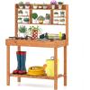 imageGiantex Potting Bench Outside Solid Wood Potting Table with Flipup Tabletop Shelves Indoor Outdoor Wooden Workbench for Patio Porch Balcony Potted Plant Display Rack 42x18x60 NaturalBrown