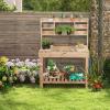 imageGiantex Potting Bench Outside Solid Wood Potting Table with Flipup Tabletop Shelves Indoor Outdoor Wooden Workbench for Patio Porch Balcony Potted Plant Display Rack 42x18x60 NaturalNatural