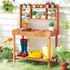 imageGiantex Potting Bench Outside Solid Wood Potting Table with Flipup Tabletop Shelves Indoor Outdoor Wooden Workbench for Patio Porch Balcony Potted Plant Display Rack 42x18x60 NaturalBrown