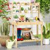 imageGiantex Potting Bench Outside Solid Wood Potting Table with Flipup Tabletop Shelves Indoor Outdoor Wooden Workbench for Patio Porch Balcony Potted Plant Display Rack 42x18x60 NaturalNatural