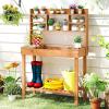 imageGiantex Potting Bench Outside Solid Wood Potting Table with Flipup Tabletop Shelves Indoor Outdoor Wooden Workbench for Patio Porch Balcony Potted Plant Display Rack 42x18x60 NaturalBrown
