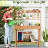 imageGiantex Potting Bench Outside Solid Wood Potting Table with Flipup Tabletop Shelves Indoor Outdoor Wooden Workbench for Patio Porch Balcony Potted Plant Display Rack 42x18x60 NaturalBrown