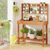 imageGiantex Potting Bench Outside Solid Wood Potting Table with Flipup Tabletop Shelves Indoor Outdoor Wooden Workbench for Patio Porch Balcony Potted Plant Display Rack 42x18x60 NaturalBrown