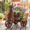imageGiantex Wooden Wagon Planter with Wheels Rustic Wood Plant Stand with 3 Wheels amp Drainage Hole for Flowers Herbs Vegetables Indoor Outdoor Decorative Garden Flower Cart for Patio Backyard 11