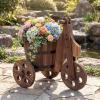 imageGiantex Wooden Wagon Planter with Wheels Rustic Wood Plant Stand with 3 Wheels amp Drainage Hole for Flowers Herbs Vegetables Indoor Outdoor Decorative Garden Flower Cart for Patio Backyard 11