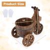 imageGiantex Wooden Wagon Planter with Wheels Rustic Wood Plant Stand with 3 Wheels amp Drainage Hole for Flowers Herbs Vegetables Indoor Outdoor Decorative Garden Flower Cart for Patio Backyard 11