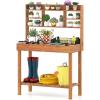 imageGiantex Potting Bench Outside Solid Wood Potting Table with Flipup Tabletop Shelves Indoor Outdoor Wooden Workbench for Patio Porch Balcony Potted Plant Display Rack 42x18x60 NaturalBrown