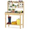 imageGiantex Potting Bench Outside Solid Wood Potting Table with Flipup Tabletop Shelves Indoor Outdoor Wooden Workbench for Patio Porch Balcony Potted Plant Display Rack 42x18x60 NaturalNatural