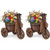 imageGiantex Wooden Wagon Planter with Wheels Rustic Wood Plant Stand with 3 Wheels amp Drainage Hole for Flowers Herbs Vegetables Indoor Outdoor Decorative Garden Flower Cart for Patio Backyard 12