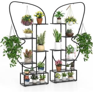 imageGiantex 2 Pack 6Tier Plant Stand Indoor ButterflyShaped Metal 73 Tall Ladder Plant Shelf w 4 Hanging Hooks Outdoor Flowerpot Display Rack for Multiple Plants Living Room Balcony Patio Garden22 x 105 x 73
