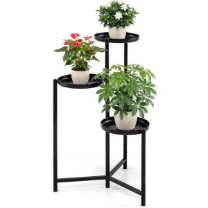 imageGiantex 3Tier Metal Plant Stand Indoor Outdoor Tall Corner Flower Pot Holder Display Rack for Living Room Balcony Patio Garden Office Heavy Duty Vertical Shelf Metal Plant Rack Organizer Black