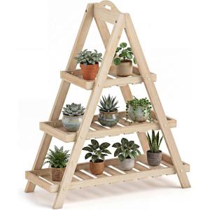 imageGiantex 3Tier Plant Stand Indoor 285 Wood Flower Pot Plant Display Shelf Ladder Plant Holder Rack w Slatted Shelves for Indoor amp Outdoor Living Room Entryway Patio Garden amp Balcony NaturalNatural