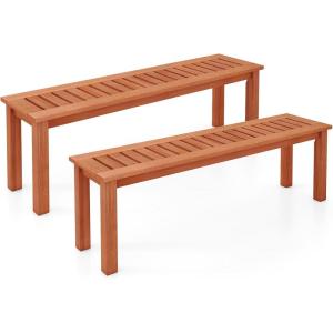 imageGiantex 47 Outdoor Bench with Slatted Seat 705Lbs Capacity Solid Wood Frame Teak Oil Finish Backless Garden Bench for Patio Dining Yard Porch Entryway Park 2Person Outside Seat Chair 22