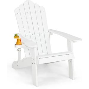 imageGiantex Outdoor Adirondack Chair  Oversized Patio Chairs wHidden Cup Holder Realistic Wood Grain 380 LBS Weight Capacity Weather Resistant Firepit Chairs for Backyard Garden 1 WhiteWhite