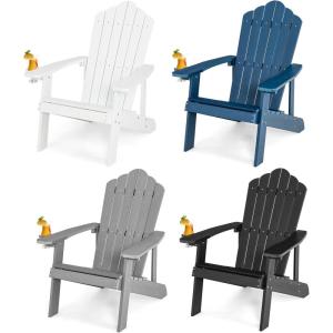 imageGiantex Outdoor Adirondack Chair  Oversized Patio Chairs wHidden Cup Holder Realistic Wood Grain 380 LBS Weight Capacity Weather Resistant Firepit Chairs for Backyard Garden 1 WhiteGrey black navy white