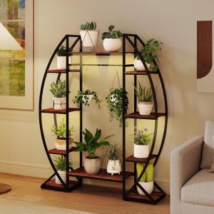 imageGiantex Plant Stand Indoor with Grow Lights 10Tier 63 Tall Metal Plant Shelf for Multiple Plants Decorative Curved Large Flower Stand Display Pot Rack for Living Room Home Balcony Patio
