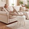imageGiantex Faux Fur Vanity Stool Chair Pink Round Furry Makeup Stool with Adjustable Footings Fluffy Padded Seat 4 Metal Legs Small Ottoman Foot Rest for Living Room Bedroom Makeup Room EntrywayWhite