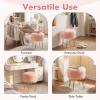 imageGiantex Faux Fur Vanity Stool Chair Pink Round Furry Makeup Stool with Adjustable Footings Fluffy Padded Seat 4 Metal Legs Small Ottoman Foot Rest for Living Room Bedroom Makeup Room EntrywayPink