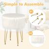 imageGiantex Faux Fur Vanity Stool Chair Pink Round Furry Makeup Stool with Adjustable Footings Fluffy Padded Seat 4 Metal Legs Small Ottoman Foot Rest for Living Room Bedroom Makeup Room EntrywayWhite