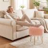 imageGiantex Faux Fur Vanity Stool Chair Pink Round Furry Makeup Stool with Adjustable Footings Fluffy Padded Seat 4 Metal Legs Small Ottoman Foot Rest for Living Room Bedroom Makeup Room EntrywayPink