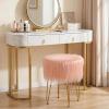 imageGiantex Faux Fur Vanity Stool Chair Pink Round Furry Makeup Stool with Adjustable Footings Fluffy Padded Seat 4 Metal Legs Small Ottoman Foot Rest for Living Room Bedroom Makeup Room EntrywayPink