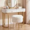 imageGiantex Faux Fur Vanity Stool Chair Pink Round Furry Makeup Stool with Adjustable Footings Fluffy Padded Seat 4 Metal Legs Small Ottoman Foot Rest for Living Room Bedroom Makeup Room EntrywayWhite