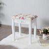imageGiantex Vanity Stool Wood Dressing Padded Chair Makeup Piano Seat Make Up Bench wRose Cushion WhiteWhite