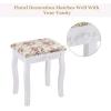 imageGiantex Vanity Stool Wood Dressing Padded Chair Makeup Piano Seat Make Up Bench wRose Cushion WhiteWhite