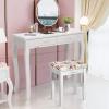 imageGiantex Vanity Stool Wood Dressing Padded Chair Makeup Piano Seat Make Up Bench wRose Cushion WhiteWhite