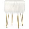 imageGiantex Faux Fur Vanity Stool Chair Pink Round Furry Makeup Stool with Adjustable Footings Fluffy Padded Seat 4 Metal Legs Small Ottoman Foot Rest for Living Room Bedroom Makeup Room EntrywayWhite