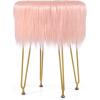 imageGiantex Faux Fur Vanity Stool Chair Pink Round Furry Makeup Stool with Adjustable Footings Fluffy Padded Seat 4 Metal Legs Small Ottoman Foot Rest for Living Room Bedroom Makeup Room EntrywayPink