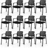 imageGiantex 2Pack Waiting Room Chair Set Rolling Office Desk Chairs with PU Wheels Armrests Stackable Guest Chair for Office School LobbyReception Conference BlackBlack