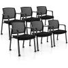 imageGiantex 2Pack Waiting Room Chair Set Rolling Office Desk Chairs with PU Wheels Armrests Stackable Guest Chair for Office School LobbyReception Conference BlackBlack