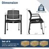 imageGiantex 2Pack Waiting Room Chair Set Rolling Office Desk Chairs with PU Wheels Armrests Stackable Guest Chair for Office School LobbyReception Conference BlackBlack