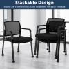 imageGiantex 2Pack Waiting Room Chair Set Rolling Office Desk Chairs with PU Wheels Armrests Stackable Guest Chair for Office School LobbyReception Conference BlackBlack