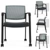 imageGiantex 2Pack Waiting Room Chair Set Rolling Office Desk Chairs with PU Wheels Armrests Stackable Guest Chair for Office School LobbyReception Conference BlackGrey