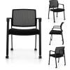 imageGiantex 2Pack Waiting Room Chair Set Rolling Office Desk Chairs with PU Wheels Armrests Stackable Guest Chair for Office School LobbyReception Conference BlackBlack