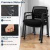 imageGiantex 2Pack Waiting Room Chair Set Rolling Office Desk Chairs with PU Wheels Armrests Stackable Guest Chair for Office School LobbyReception Conference BlackBlack