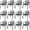 imageGiantex 2Pack Waiting Room Chair Set Rolling Office Desk Chairs with PU Wheels Armrests Stackable Guest Chair for Office School LobbyReception Conference BlackGrey