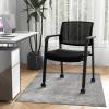 imageGiantex 2Pack Waiting Room Chair Set Rolling Office Desk Chairs with PU Wheels Armrests Stackable Guest Chair for Office School LobbyReception Conference BlackBlack