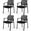 imageGiantex 2Pack Waiting Room Chair Set Rolling Office Desk Chairs with PU Wheels Armrests Stackable Guest Chair for Office School LobbyReception Conference BlackBlack