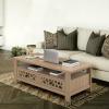 imageGiantex 2Tier Coffee Table 465 Rectangular Center Table wAcrylic Mirror Design Wooden Table wLarge Tabletop Open Shelf 2 Drawers amp 5 Support Legs Accent Living Room Furniture NaturalNatural