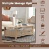 imageGiantex 2Tier Coffee Table 465 Rectangular Center Table wAcrylic Mirror Design Wooden Table wLarge Tabletop Open Shelf 2 Drawers amp 5 Support Legs Accent Living Room Furniture NaturalNatural