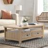 imageGiantex 2Tier Coffee Table 465 Rectangular Center Table wAcrylic Mirror Design Wooden Table wLarge Tabletop Open Shelf 2 Drawers amp 5 Support Legs Accent Living Room Furniture NaturalNatural