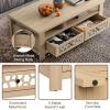 imageGiantex 2Tier Coffee Table 465 Rectangular Center Table wAcrylic Mirror Design Wooden Table wLarge Tabletop Open Shelf 2 Drawers amp 5 Support Legs Accent Living Room Furniture NaturalNatural