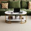 imageGiantex 2Tier Coffee Table Oval Center Table with Wood Grain Top amp Open Storage Shelf Modern Accent Table with Heavy Duty Metal Frame Cocktail Table for Living Room Reception BlackWhite