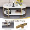 imageGiantex 2Tier Coffee Table Oval Center Table with Wood Grain Top amp Open Storage Shelf Modern Accent Table with Heavy Duty Metal Frame Cocktail Table for Living Room Reception BlackWhite