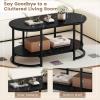 imageGiantex 2Tier Coffee Table Oval Center Table with Wood Grain Top amp Open Storage Shelf Modern Accent Table with Heavy Duty Metal Frame Cocktail Table for Living Room Reception BlackBlack Marble
