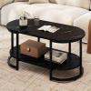 imageGiantex 2Tier Coffee Table Oval Center Table with Wood Grain Top amp Open Storage Shelf Modern Accent Table with Heavy Duty Metal Frame Cocktail Table for Living Room Reception BlackBlack Marble