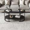 imageGiantex 2Tier Coffee Table Oval Center Table with Wood Grain Top amp Open Storage Shelf Modern Accent Table with Heavy Duty Metal Frame Cocktail Table for Living Room Reception BlackBlack